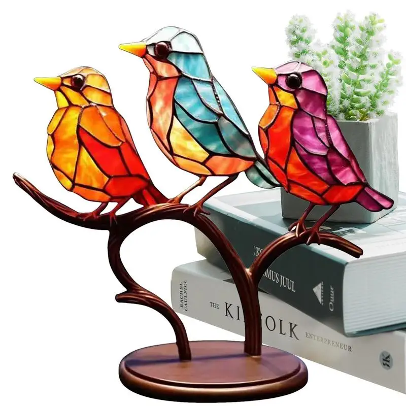 

Stained Glass Birds On Branch Desktop Ornaments Double Sided Colorful Birds Series Animals Shape For Desk Living Dining Room