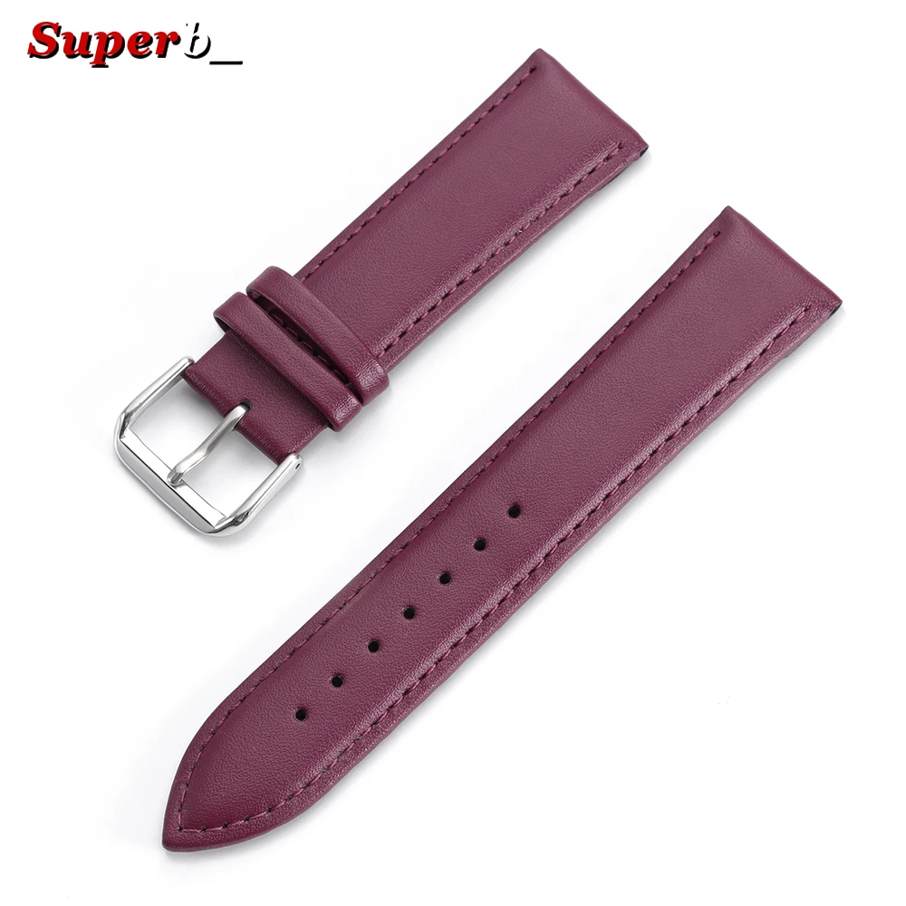 Premium Calfskin Leather Watch Strap – Soft Brown and Blue Wristband with Silver Stainless Steel Buckle