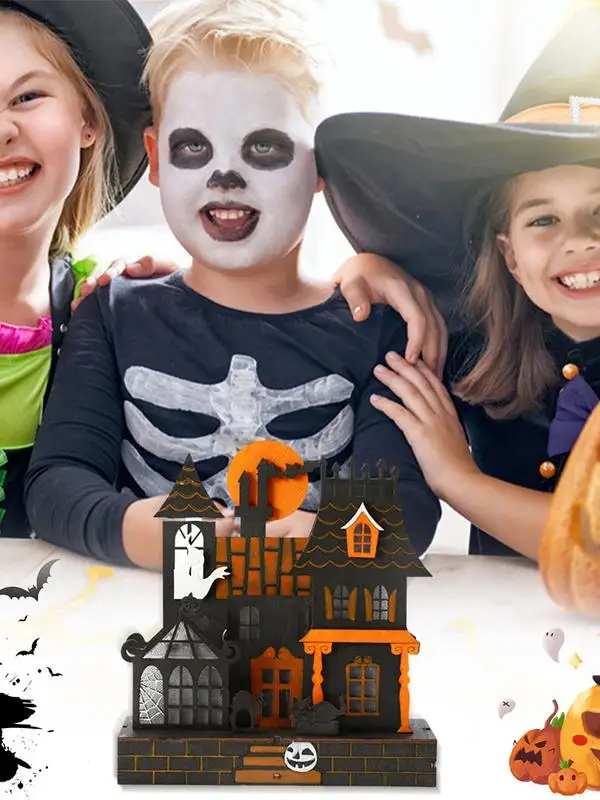 

Подсвеченный домик с привидениями на Хэллоуин, деревянная подсветка, фигурка, реалистичный дом-привидение, праздник, деревянные поделки, декоративные аксессуары