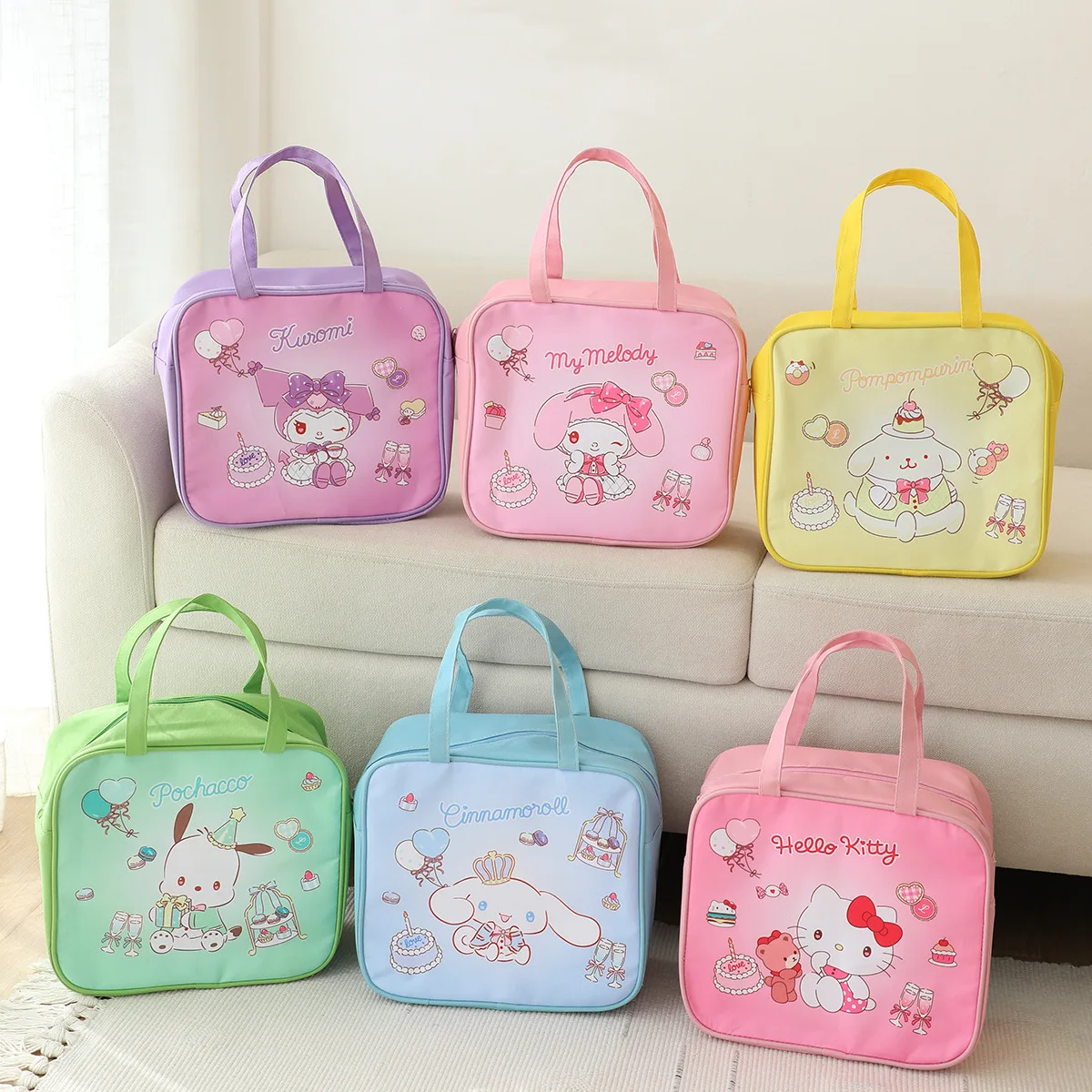 

Sanrio Hello Kitty Portable Lunch Bag Kuromi Cinnamoroll Kuromi School Bento Portable Dinner Container Picnic Food Storage Bag