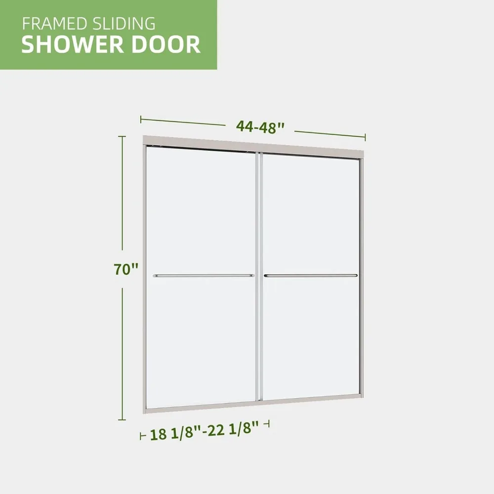 Shower Door, 44-48 in. W X 70 in. H, Semi-Frameless Double Sliding Doors, SGCC Tempered Glass, Bathroom Shower Door 2