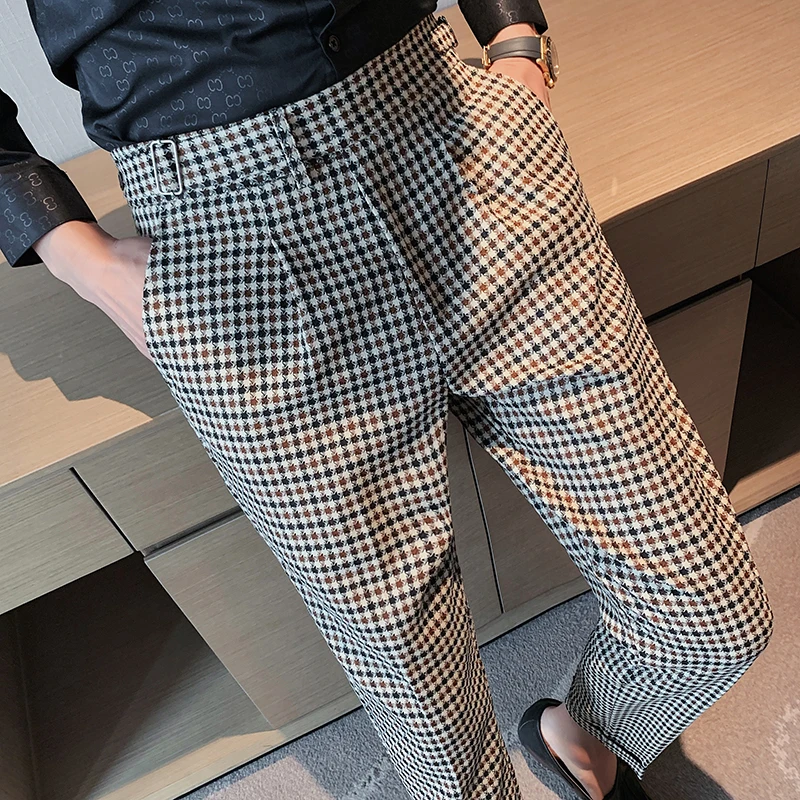 2024 Summer Fashion Mens Dark Green Suit Pants Pure Color Business