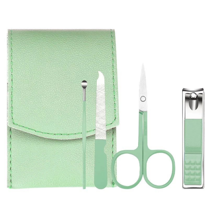 4 Pcs Portable Manicure Pedicure Kits Personal Care Tools Nail Clipper Eyebrow Scissors Earpick Nail File Set with Folding Bag