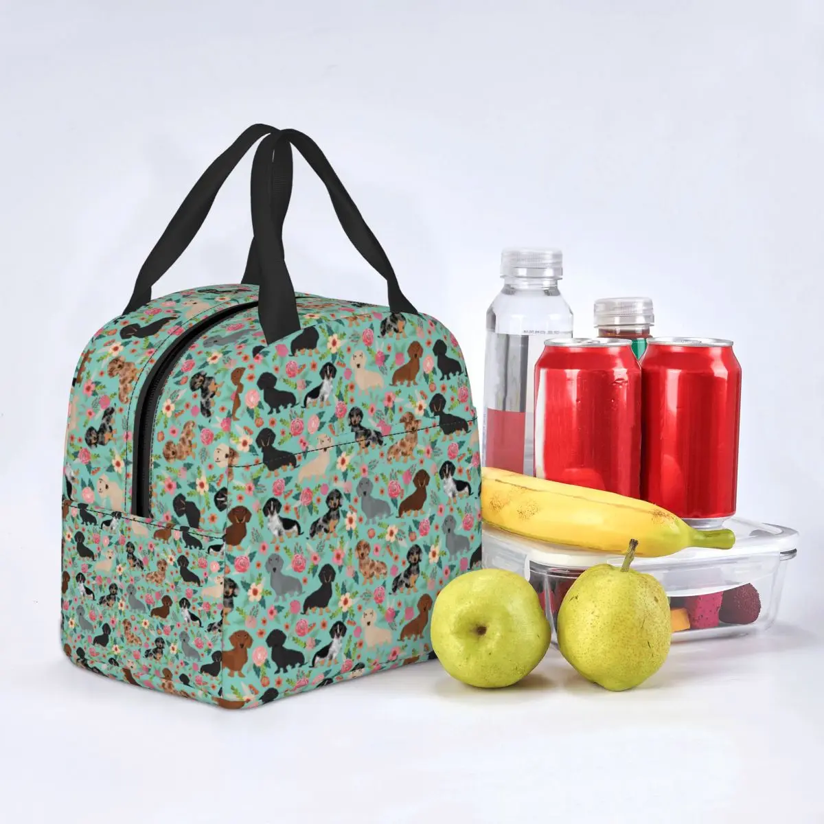 

Lunch Bag for Men Women Dachshund Floral Vintage Florals Dog Thermal Cooler Portable Picnic Work Animal Canvas Tote Food Bag