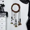 Witch Wind Chime Wiccan Wind Chime Handmade Brass Bell Witchcraft Door Hanger with Wishing Bottle Rattan Wreath Home for Wicca 2