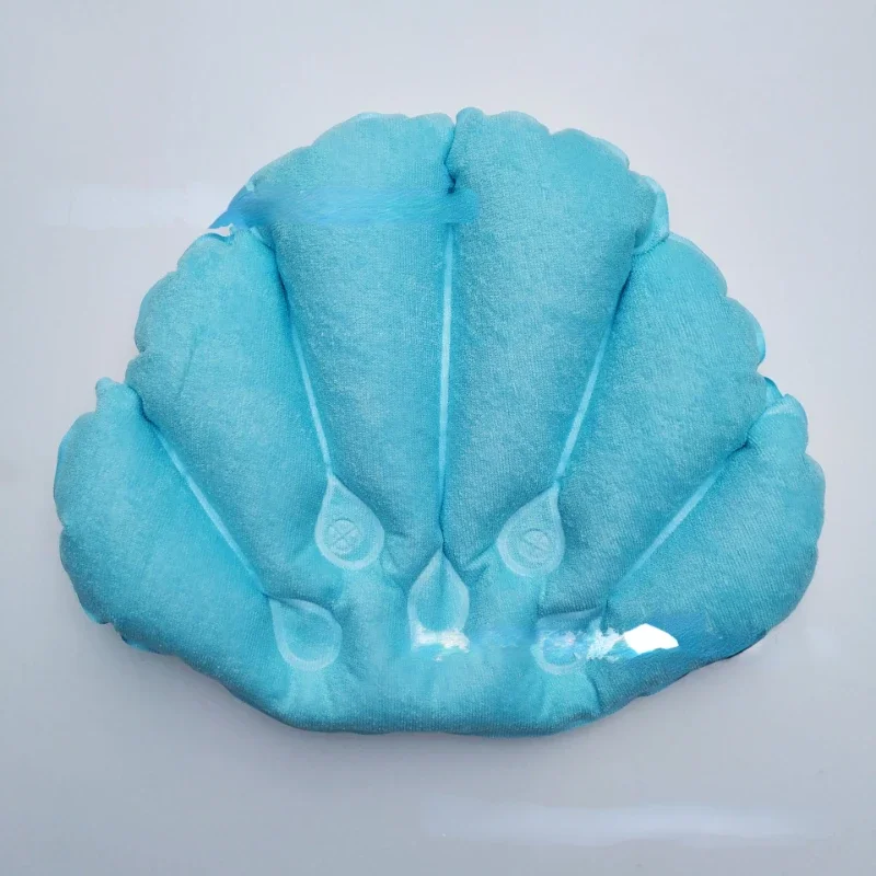 Bath Pillow Multi-color Shell Shaped Inflatable Bath Pillow Soft Towel Cloth PVC Spa Neck Pillow Comfortable Massage Bathing Accessories