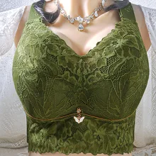  Underwear Female Thin Section Fat Girl Anti-sagging  Push Ups  Large Size Lace  Big Breasts Show Small No Steel Ring Bra 