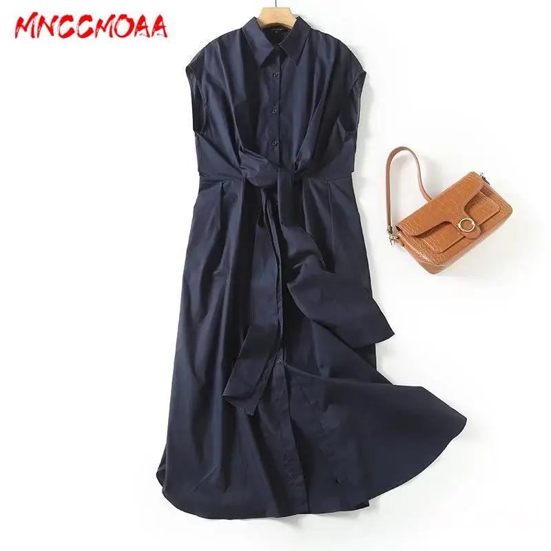 

MNCCMOAA-Women's Vintage Short Sleeve Lacing Midi Dress, Female Solid Color Casual Shirt Dresses, Summer Fashion, 2024