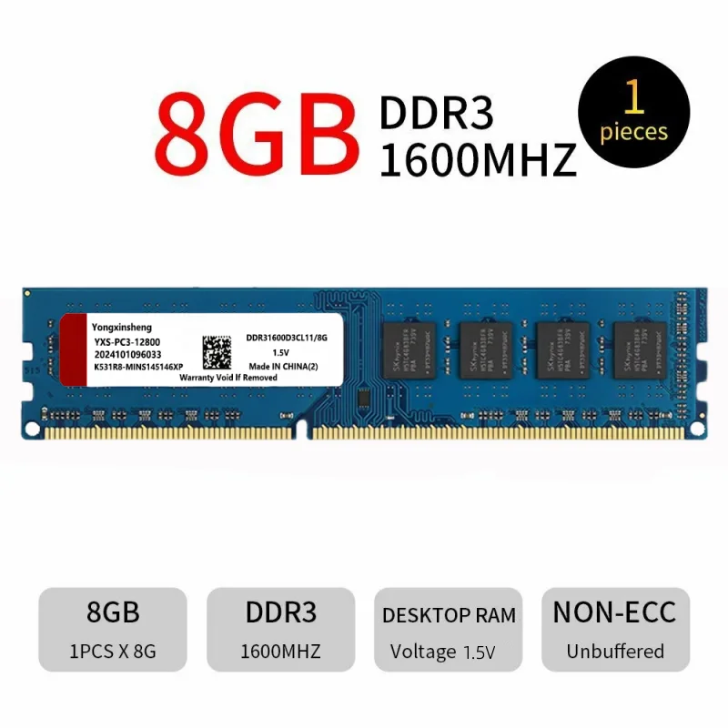 DDR3 2GB 4GB 8GB 1600MHz PC3-12800 DIMM 240 Pin Desktop RAM