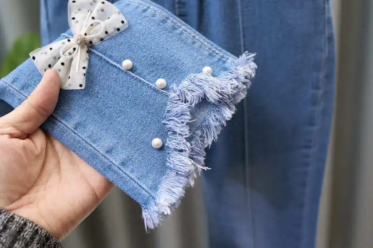 قيعان الجرس المرنة للبنات ، جينز أنيق وجيد التهوية ، لون خالص ، عصري ، عمر 3-12 سنة ، نمط الربيع والخريف