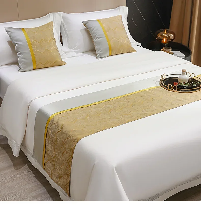 

50cm Wide Phnom Penh Wave Pattern Bed Flag Solid Color Patchwork Bedside Towel Hotel Bedding Decoration Blanket By Pillowcase