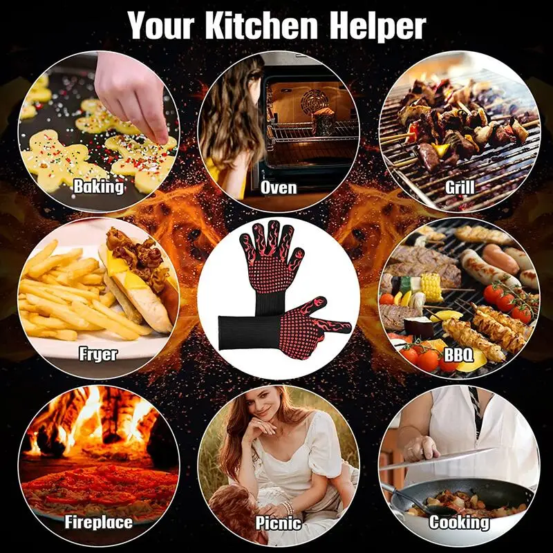 BBQ Gloves Fireproof Heat Resistant Oven Mitts Silicone Non-Slip Kitchen Grilling Gloves Barbecue Cooking Baking Smoker silicone oven mitts kitchen gloves silicone oven gloves