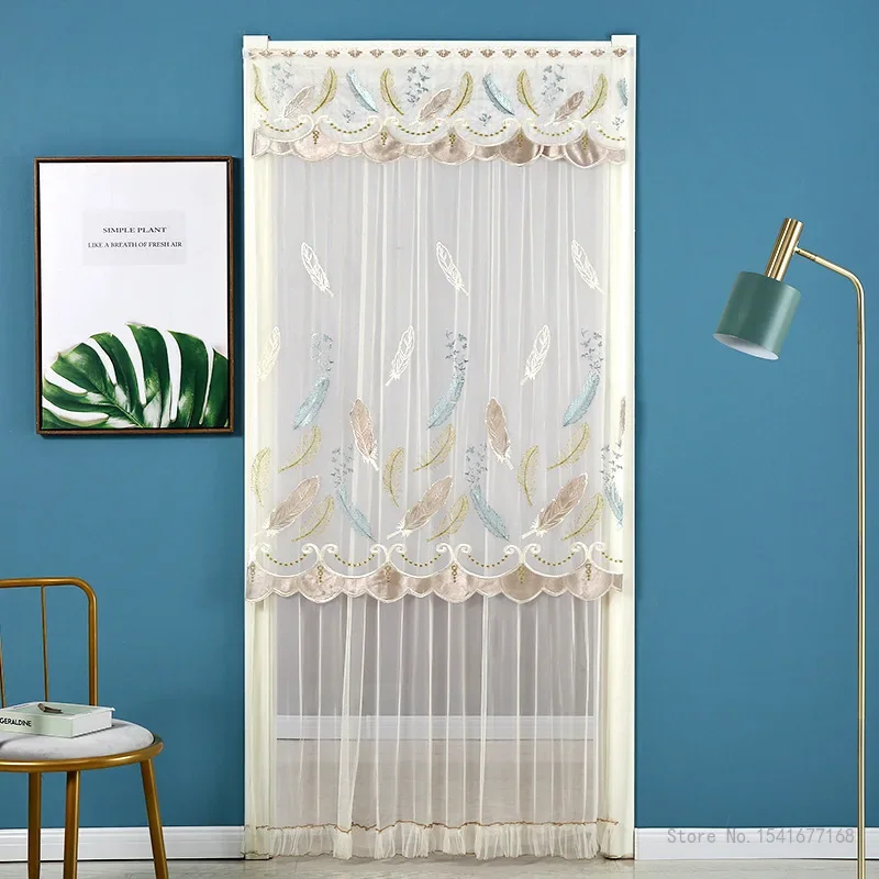 Punch-free Mosquito Screen Curtain Door Curtain, Breathable Bedroom Partition Curtain Double Layer Lace Embroidered Door Curtain