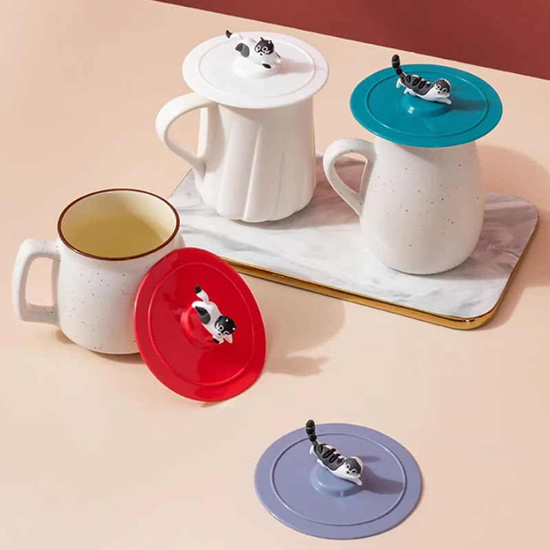 Силиконовая крышка для чашки с котом многоразовая мультяшная силиконовая