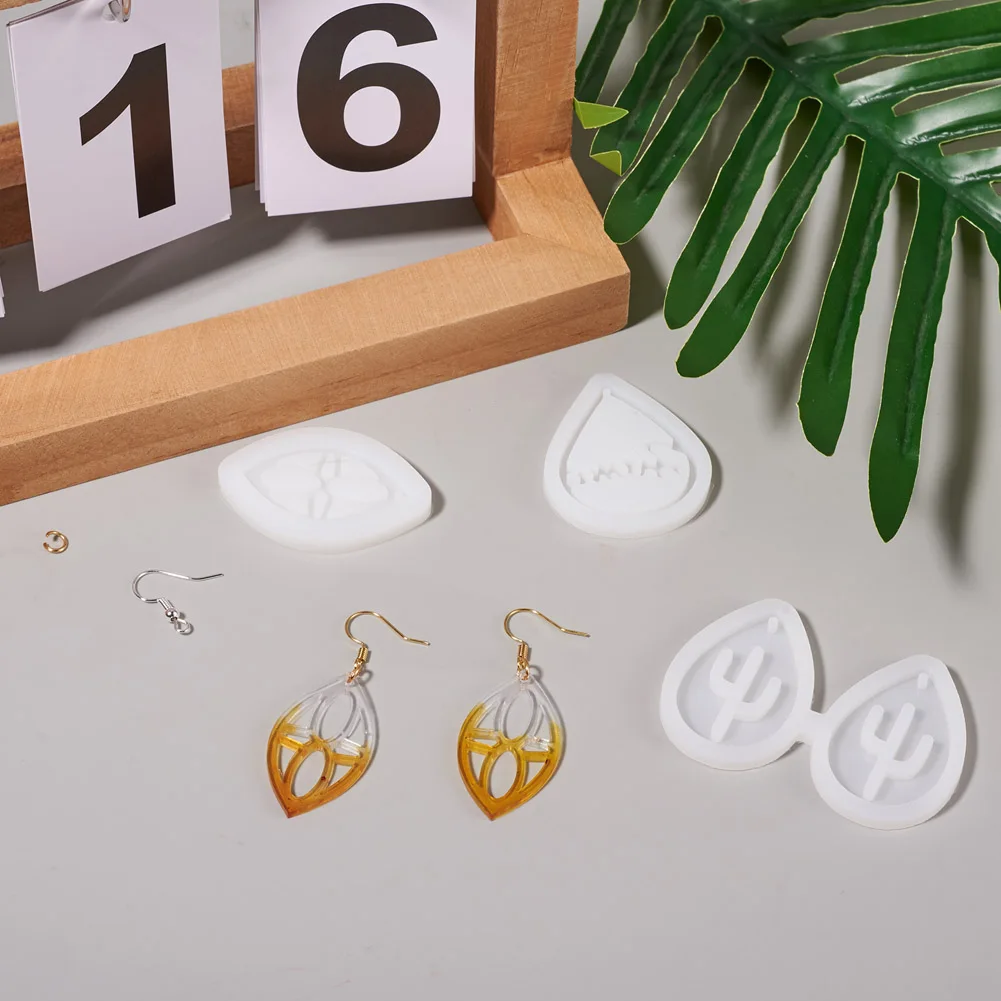 Kissitty Mixed Shape DIY Dangle Earring Making Kits With Pendant Silicone Molds Earring Hooks Jump Rings Handmade DIY Tools