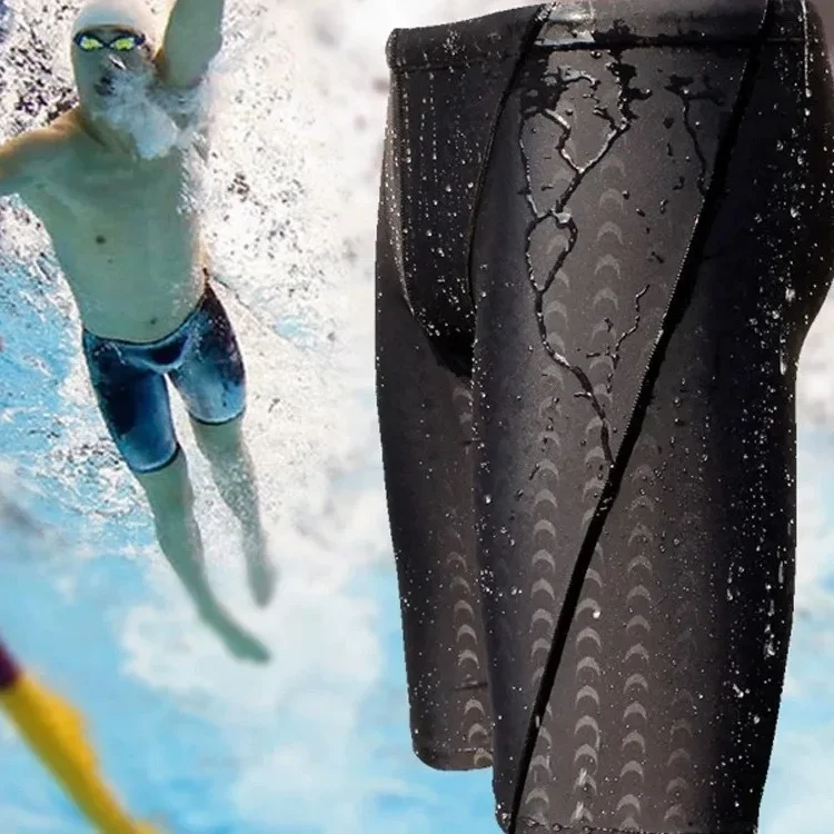 New High-End Men's Sharkskin Simulation Swimming Trunks Waterproof Quick Dry Fashionable Long Swimming Suit Men's Swimwear