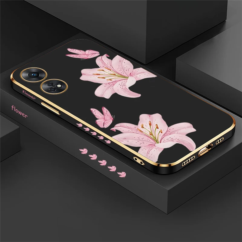 Floral Butterfly Pattern Shockproof Silicone Case with Plated Edges
