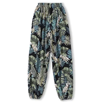 المرأة ورقة طباعة السراويل عارضة ، ربط الكاحل ، واقية من الشمس ، في الهواء الطلق ، الربيع ، الصيف ، النسخة الكورية 2