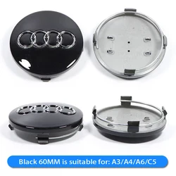 Luxury Car Wheel Hub Cover Set - Sleek Rim Center Cap Decoration Accessories (4 Pieces) - Audi (4Pcs Black - 60mm)