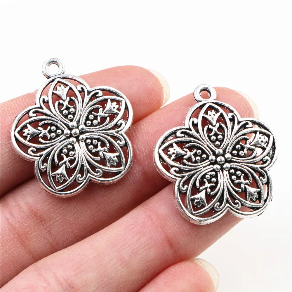 29x25mm 8 stücke Antike Silber Überzogene Blume Stil Handgemachte Charme Anhänger: DIY für armband necklace-P4-15