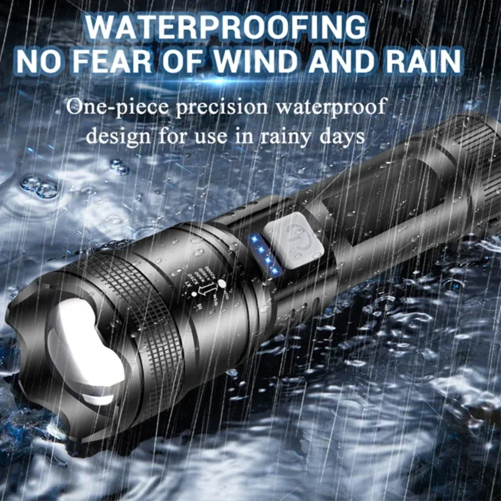 High-Intensity USB Rechargeable LED Flashlight with Telescopic Zoom and Built-in Battery