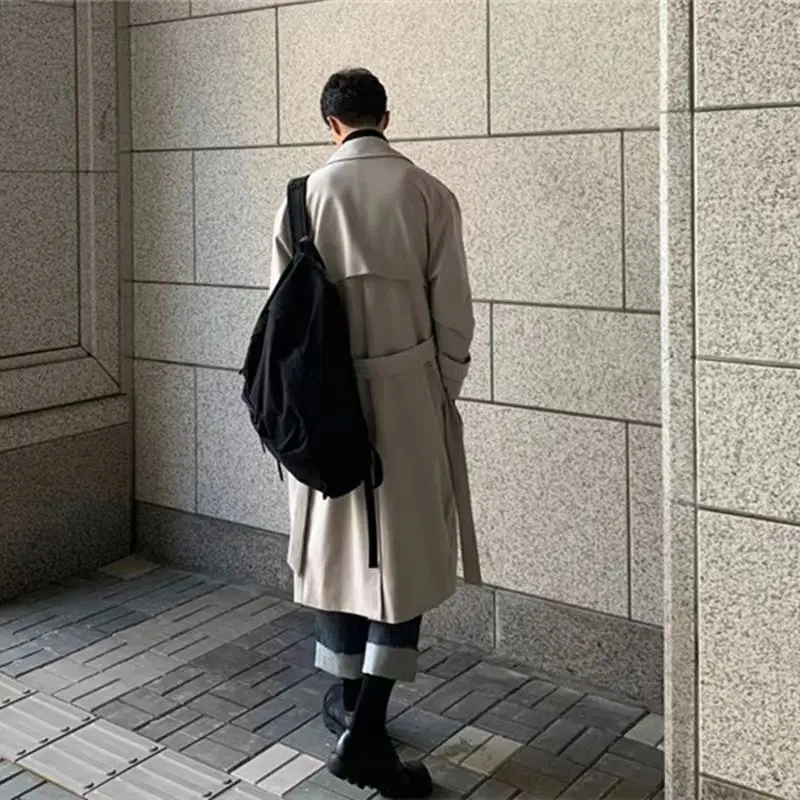 Oversize Windbreaker Men Korean Trend Mid Length Handsome Over Knee Coat British Autumn Winter Couple Elegant Cloak Coat