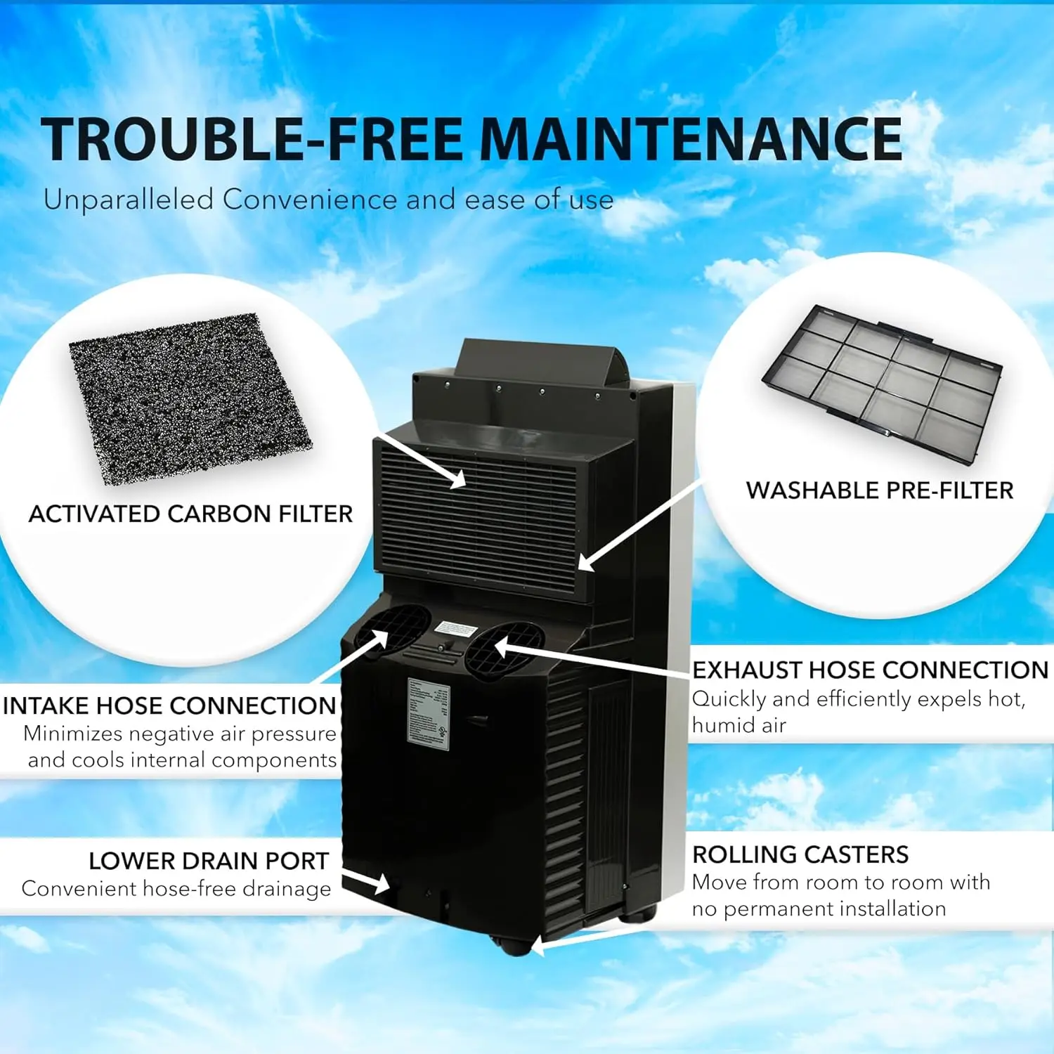 Air Conditioner 14,000 Portable Heater with Dual Hose Dehumidifier & Cooling Fan for 500 Sq Ft Rooms Includes AC Unit Window Kit
