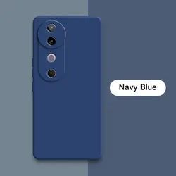 Classic Lens Protector Liquid Silicone Soft Phone Case - Stylish Square Design for VIVO V40 5G (Navy Blue)