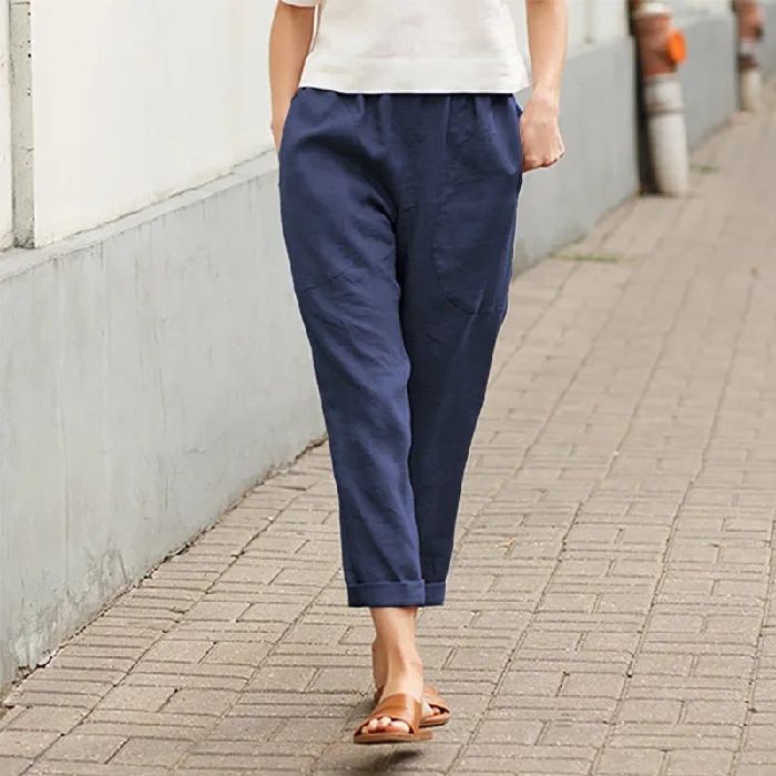 Large Size Women's Nine Minutes Casual Pants Spring and Autumn New Linen-cotton Loose Thin Straight Tube Thin Radish Haren Pants