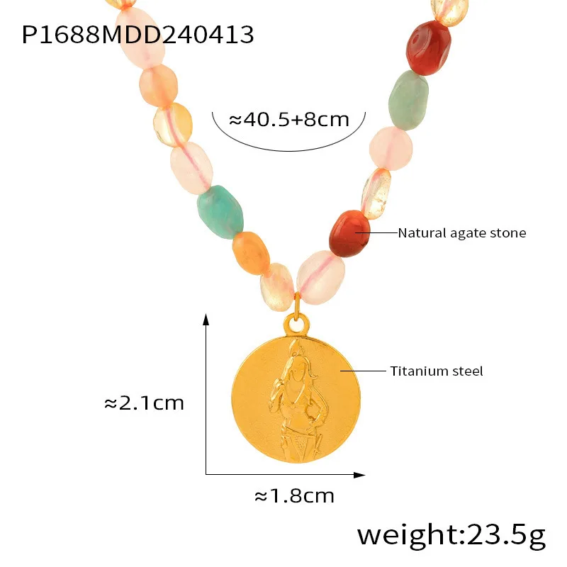 Halskette Set für Mode Frauen Edelstahl bunte Natur Stein kette Perlen Luxus Schmuck Party Hochzeits geschenk – Detail 1