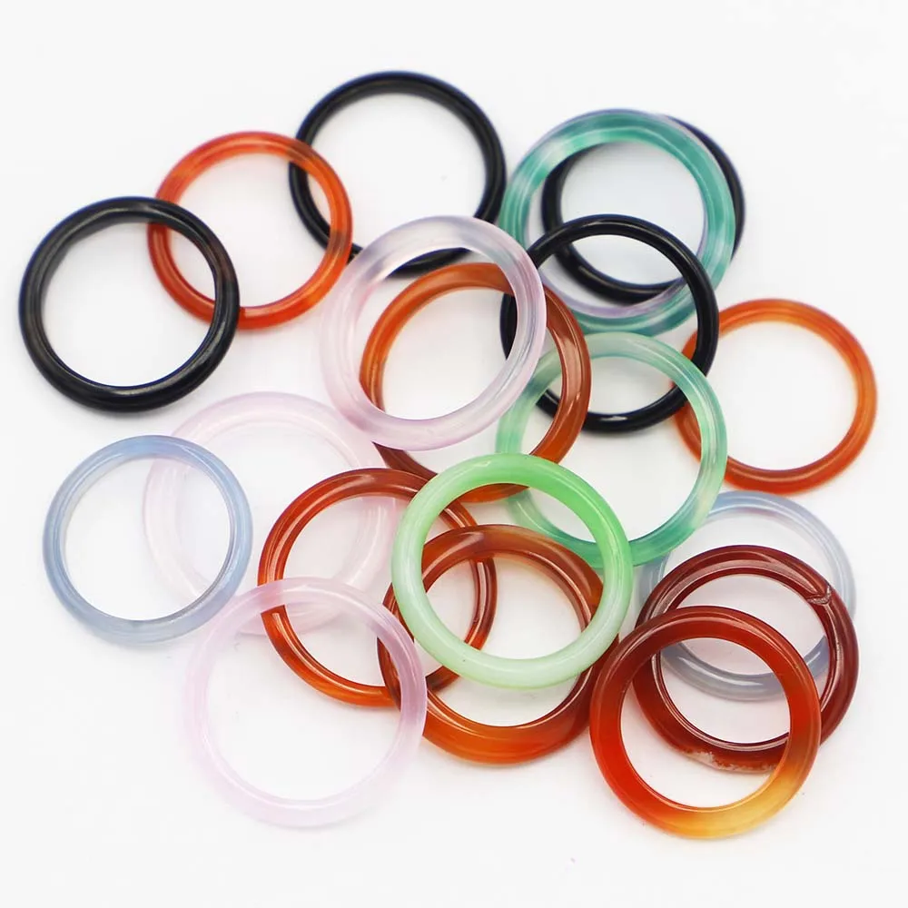 

3MM Hot Selling Width Natural Chalcedony Agate Ring Colorful Hanging Fashion Charms Jewelry Men Women Luck Gift Amulet 30Pcs/Lot