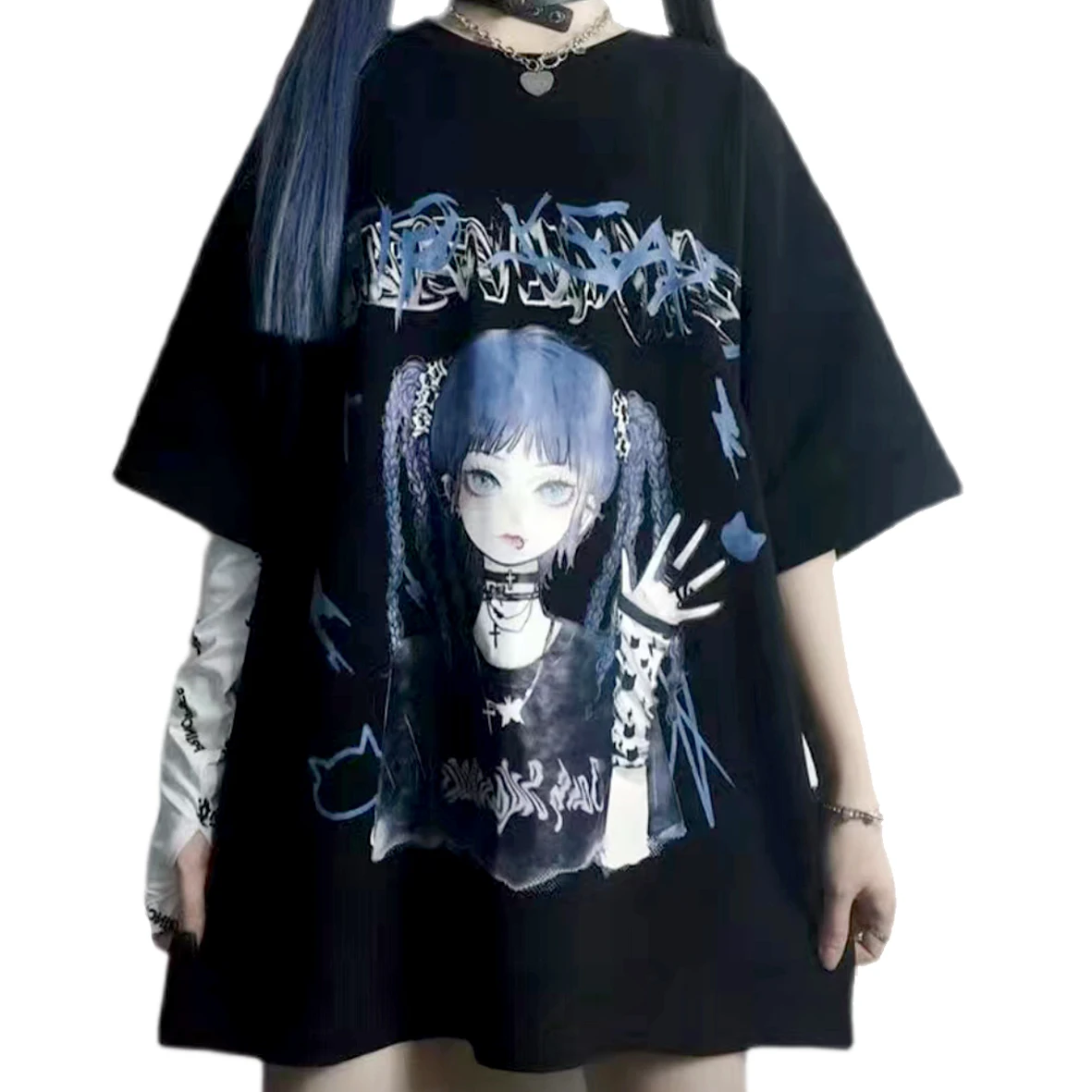 

Dark Academia Gothic Tops Vintage Preppy Women Clothing T-shirt Anime Streetwear Stitch Harajuku High Street Summer Graphic New