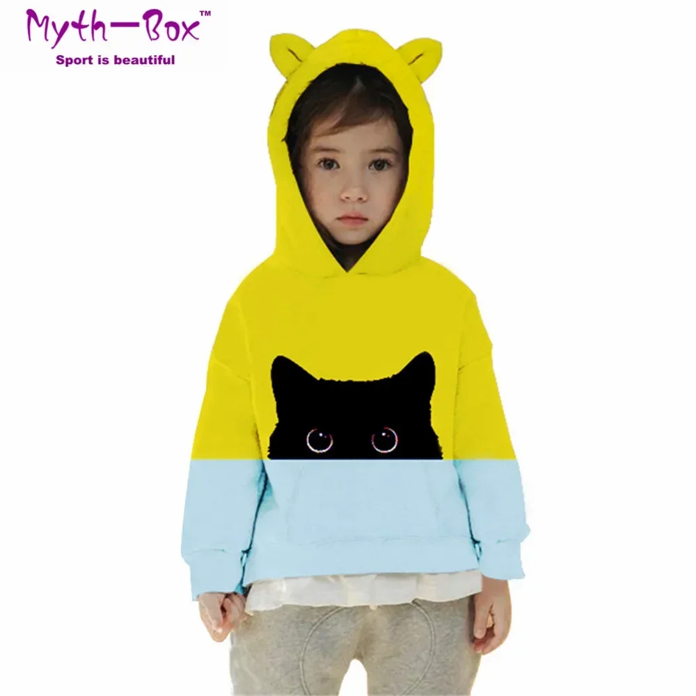 가을 겨울 어린이 후드티, 고양이 3D 프린트 의류, 어린이 스웨터, 주니어 어린이 상의 풀오버, 소년 소녀 후드 스웨터, 5-12 세