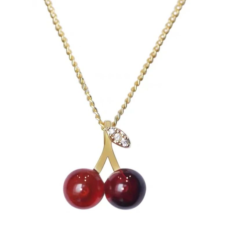 【Hei】high-quality cherry necklace★送料無料★2色 Cherries Pendant | Cherry Necklace | Suit Necklace | Jewelry