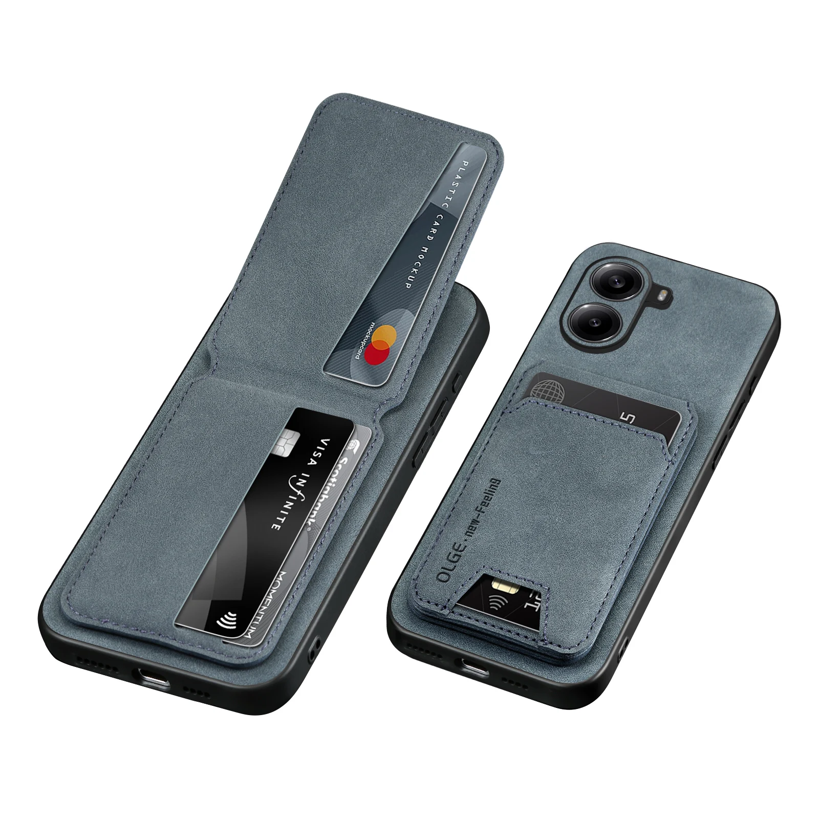 Solid Color Leather Wallet Phone Case with Card Slot and Stand Feature