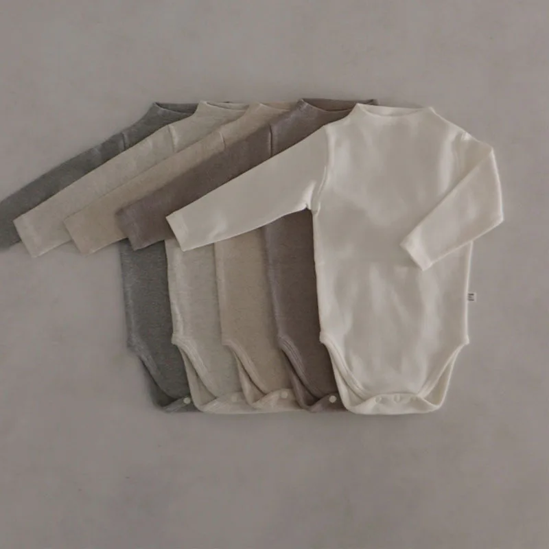 

4533B Korean Newborn Clothes Solid Color Romper 2023 Spring New Half-turtleneck Boy's One Piece Clothes Bottoming Clothes