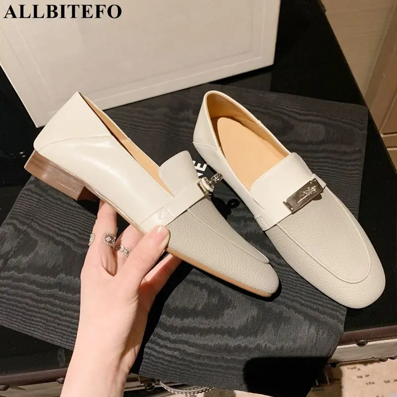 

Size 33-41 Metal Design Fashion Comfortable Soft Genuine Leather Autumn Women Heels Slip-on Loafer Commute Low Heel Shoes