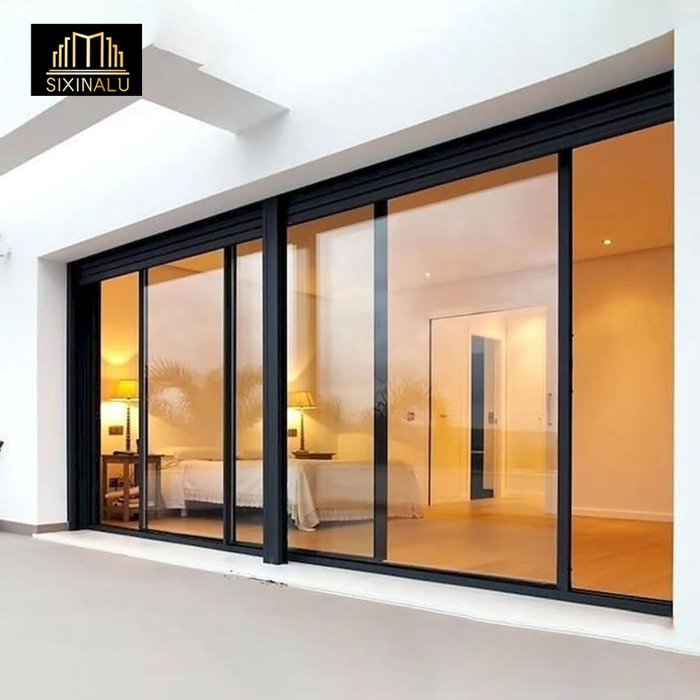 Sixinalu Sliding Door Panel Aluminum Doors 150mm Hurricane Impact Door Front Double Glazed Exterior Interior Home Decor