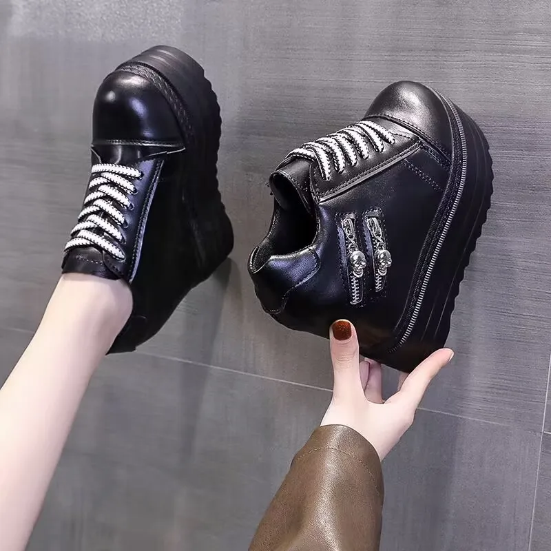 Sneakers Women Lace-Up Running Shoes Autumn Spring Leather Patchwork Female Casual Shoes Woman Vulcanized designer zapatos mujer