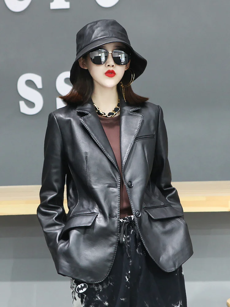 

Clothes Real Women Leather Jacket Sheepskin Slim Coat Fashion Retro Oil Wax Coats Ladies Leather Jacket Jaqueta Feminina FCY1923