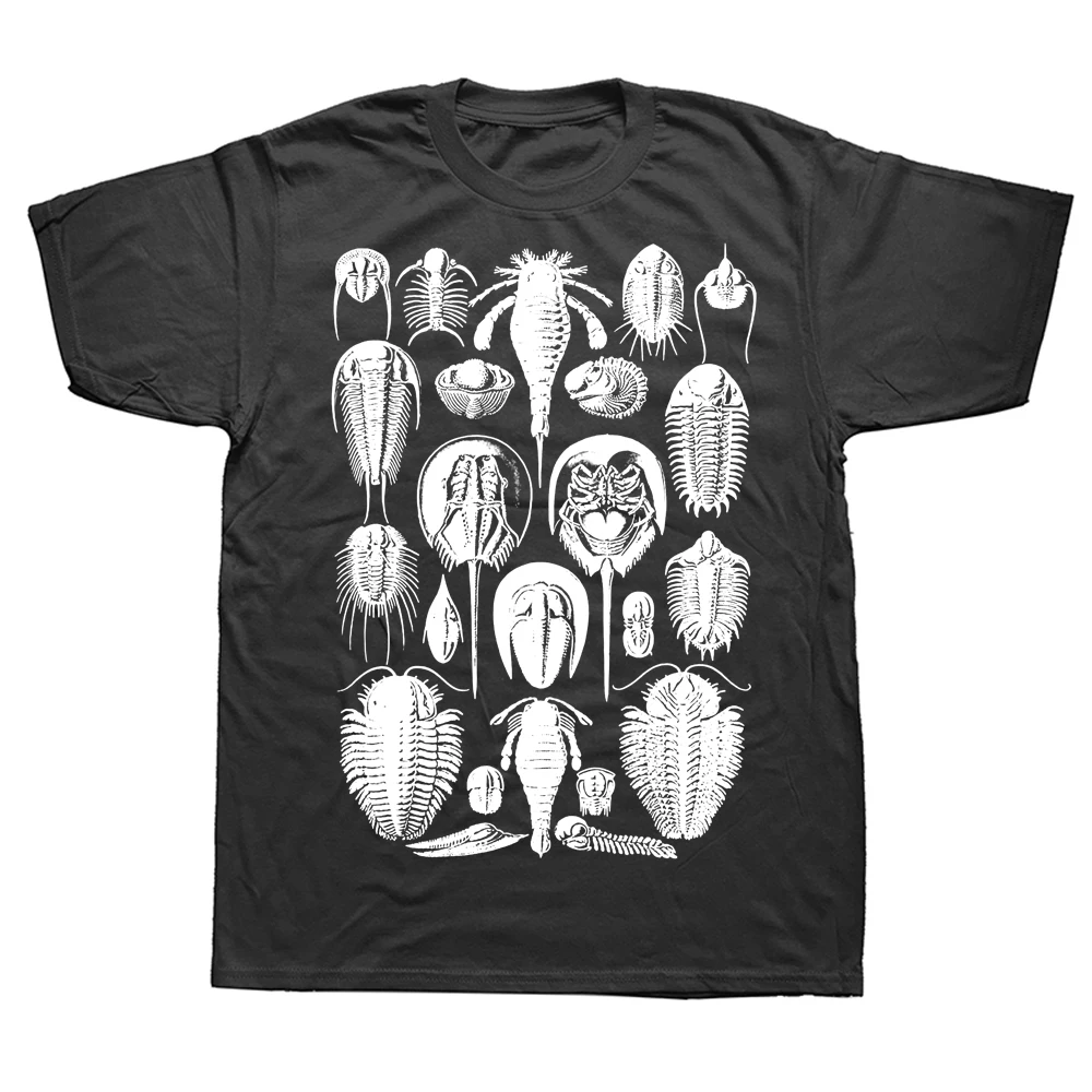 Neuartiges, tolles T-Shirt mit Rundhalsausschnitt aus Baumwolle, Schwarz, Trilobites von Haeckel, Fossilien, Geologie, neues kurzärmliges Geologen-T-Shirt für Herren
