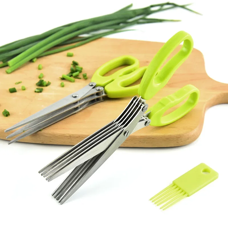 

Multi-functional Stainless Steel 3/5 Layer Kitchen Scissors Pepper Shredded Chopped Scallion Cutter Laver Cut Cooking Tool