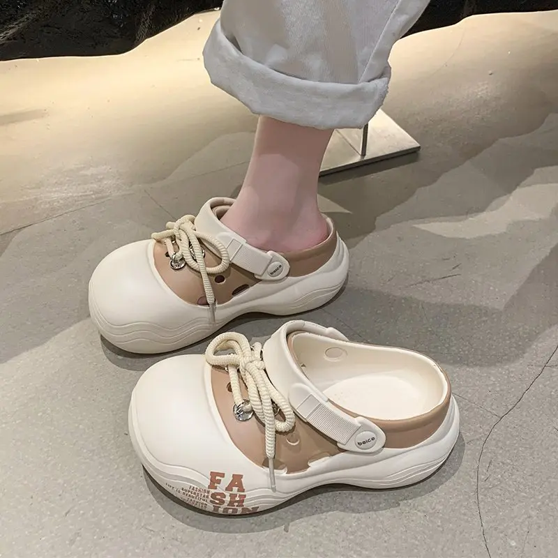DIY Lace-up Platform Slippers For Women Fashion Clogs Thick Sole Shoes Female Street Sandals Beach Slides women sandals slippers sandals women slippers platform slippers