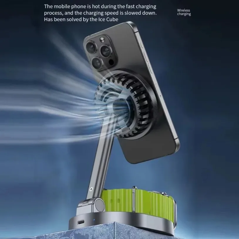 VIKEFON qi2 Ice Cooling 3 in 1 Magnetic Wireless Charger For Magsafe iPhone 16-12 Apple Watch 9 8 7 AirPods Pro2 Fast Charging