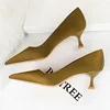Big Size 34-43 Women Silk Versatile Middle Low Kitten Heels Shoes Lady 5.5cm High Heels Basic Office Work Satin Dark Green Pumps 2