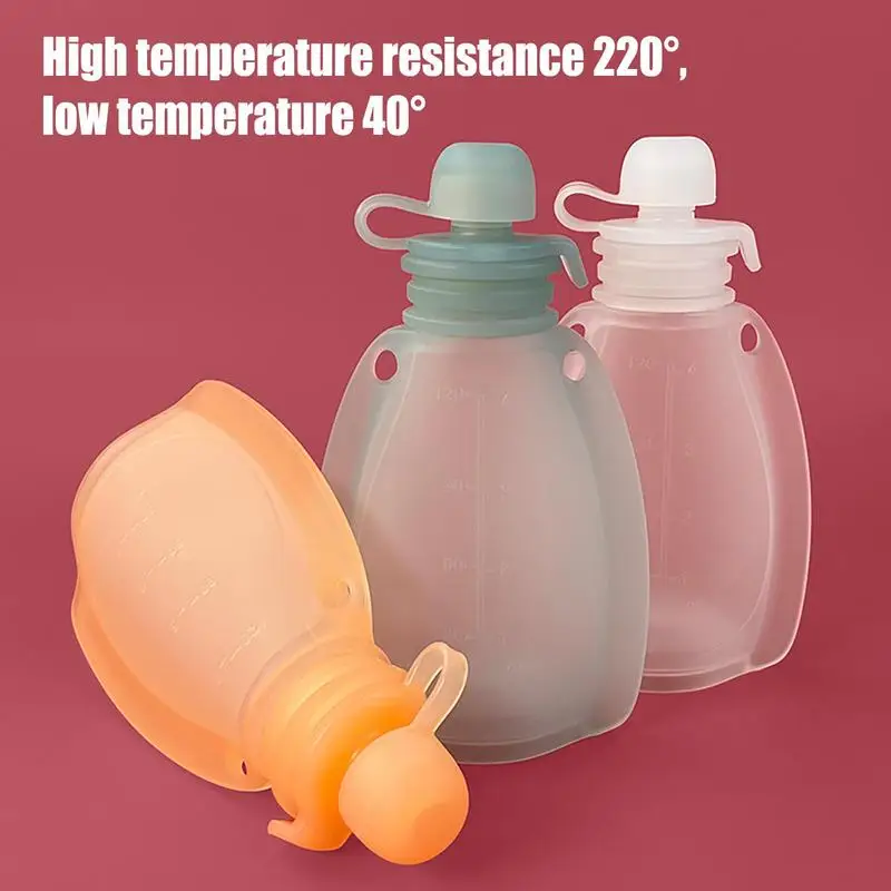 

120ml Refillable Silicone Baby Food Bags Reusable Squeeze Storage Containers For Toddlers Kids Feeding Supplies Bpa Free 5pcs