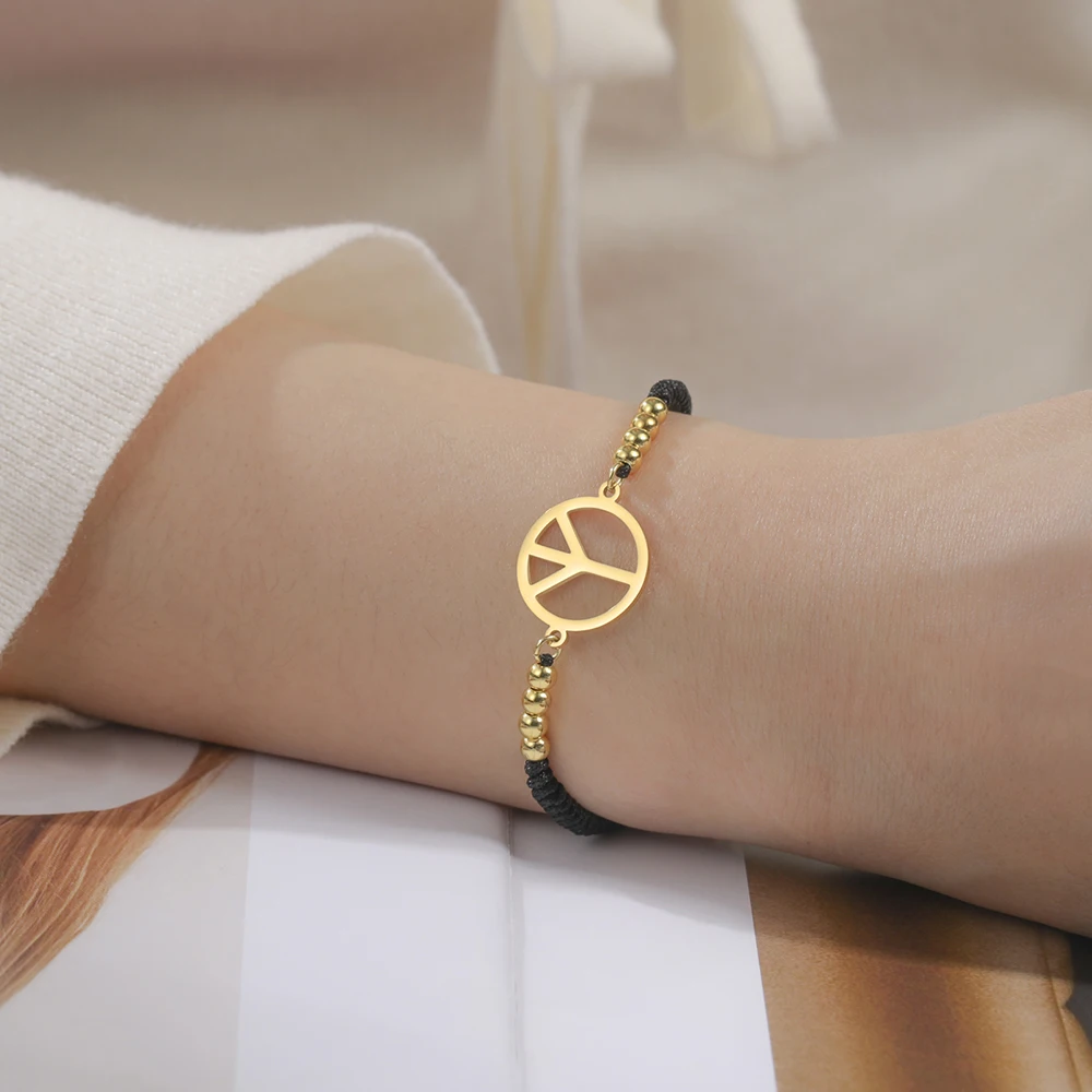 Dawapara Friedenszeichen-Armband, Fußkettchen für Damen und Herren, Liebes-Friedenszeichen-Symbol, minimalistischer Edelstahl-Paarschmuck – Detail 10