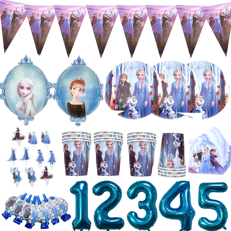 Piatti Di Paglia Di Carta Per Feste Tazze Ragazze Frozen Elsa Anna Birthday Decor Forniture Per Feste Disney Frozen Tovaglia Princess Frozen 2