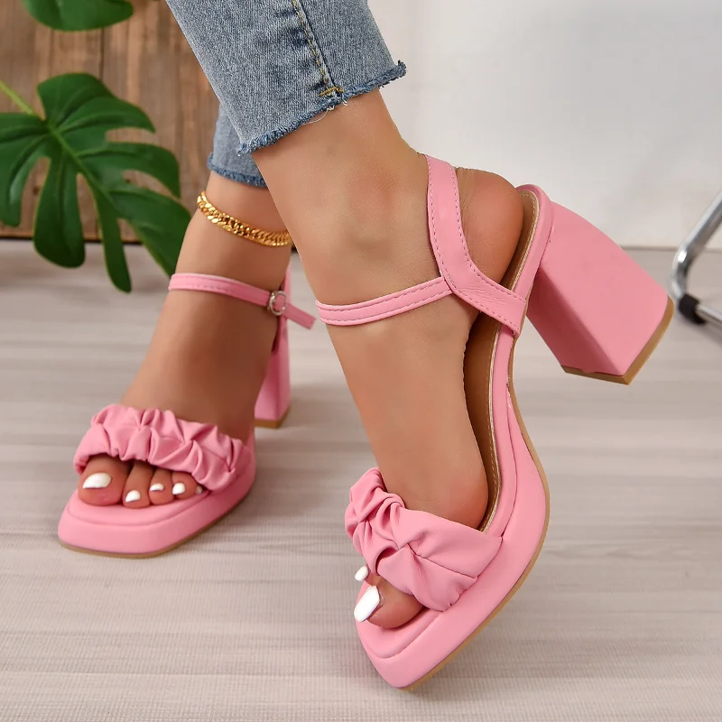 Women Sandals High Heels Fashion Shoes Pleated Open Toe Super High Heel Sandals All-match Hollow Out Sexy Party High Heels Mujer