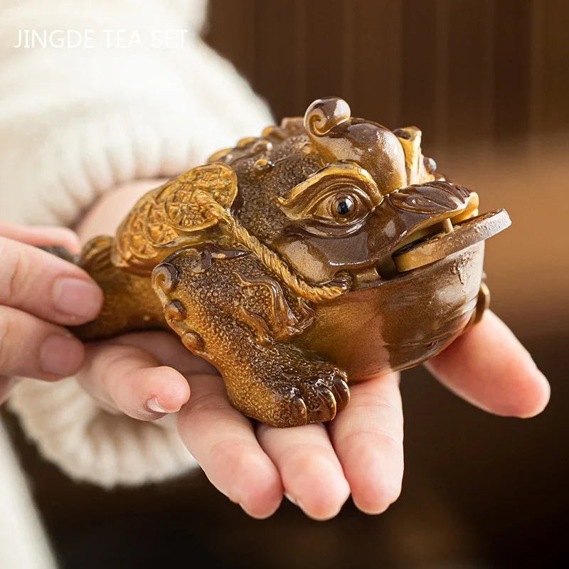 1PCS Chinese Resin Discolored Tea Pet Lucky Cute Golden Toad Ornaments Desktop Handmade Crafts Home Tea Set Decoration Gifts tea pet ornaments